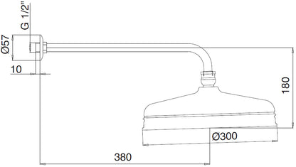 Rubinetterie Treemme 3M Old Italy IT 0497 CC ZZ ZZ Soffione Doccia A Parete Tondo In Metallo Diametro Ø 300 mm Anticalcare Con Braccio Doccia 380 mm Materiale Ottone Finitura Cromata