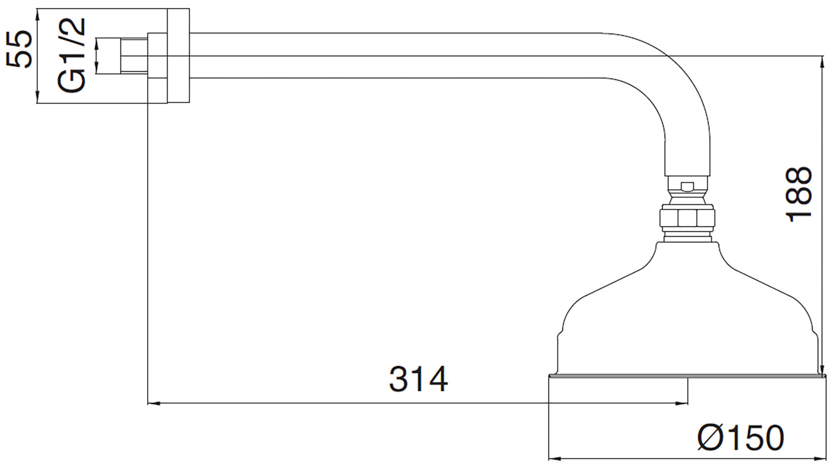 Rubinetterie Treemme 3M Old Italy IT 0499 CC ZZ ZZ Soffione Doccia A Parete Tondo In Metallo Diametro Ø 150 mm Anticalcare Con Braccio Doccia 314 mm Materiale Ottone Finitura Cromata