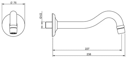 Rubinetterie Treemme Piccadilly IT 2163 CC ZZ ZZ Bocca a Muro 227 mm Getto di Erogazione Uscita Acqua Installazione a Parete Materiale Ottone Finitura Cromata Stile Classico Forma Tonda Monoforo Lunghezza 238 mm Portata Acqua 8 Litri Al Minuto