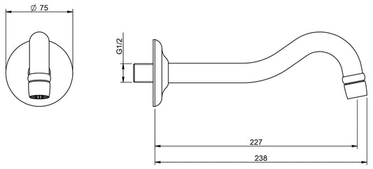 Rubinetterie Treemme Piccadilly IT 2163 CC ZZ ZZ Bocca a Muro 227 mm Getto di Erogazione Uscita Acqua Installazione a Parete Materiale Ottone Finitura Cromata Stile Classico Forma Tonda Monoforo Lunghezza 238 mm Portata Acqua 8 Litri Al Minuto