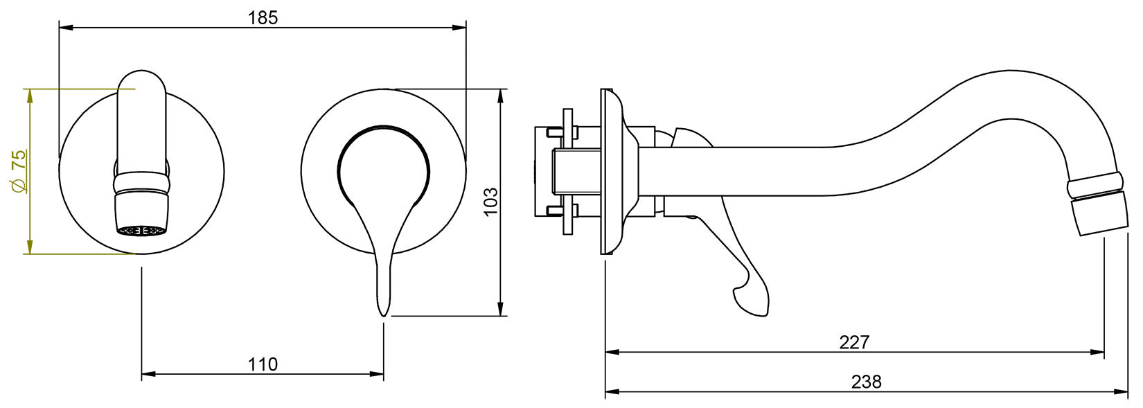 Rubinetterie Treemme PICCADILLY RWIT 21C5 CC PY + RWIT 51A5 ZZ 01 Miscelatore Monocomando Lavabo Incasso 227 mm Senza Piastra Materiale Ottone Finitura Cromata