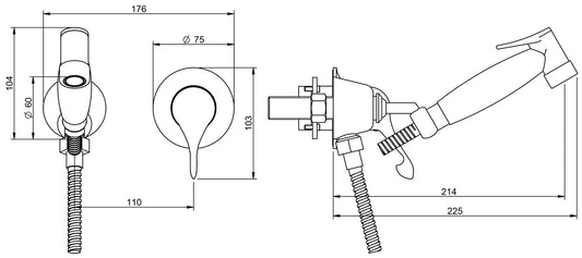 Rubinetterie Treemme 3M PICCADILLY RWIT 21D4 CC PY + RWIT 51A5 ZZ 01 Miscelatore Idroscopino Incasso Con Doccetta Per WC Materiale Ottone Finitura Cromata Parte Interna Esterna Inclusa