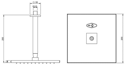 Rubinetterie Treemme Q30 Soffione Doccia A Soffitto Quadro In Metallo 255x255 mm Anticalcare Con Braccio Doccia 250 mm Materiale Ottone Finitura Cromata