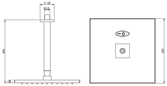 Rubinetterie Treemme Q30 Soffione Doccia A Soffitto Quadro In Metallo 255x255 mm Anticalcare Con Braccio Doccia 250 mm Materiale Ottone Finitura Cromata