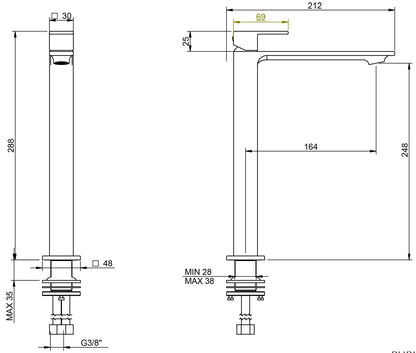 Rubinetterie Treemme Q30 Miscelatore Monocomando Lavabo 248 mm Materiale Ottone Finitura Cromata