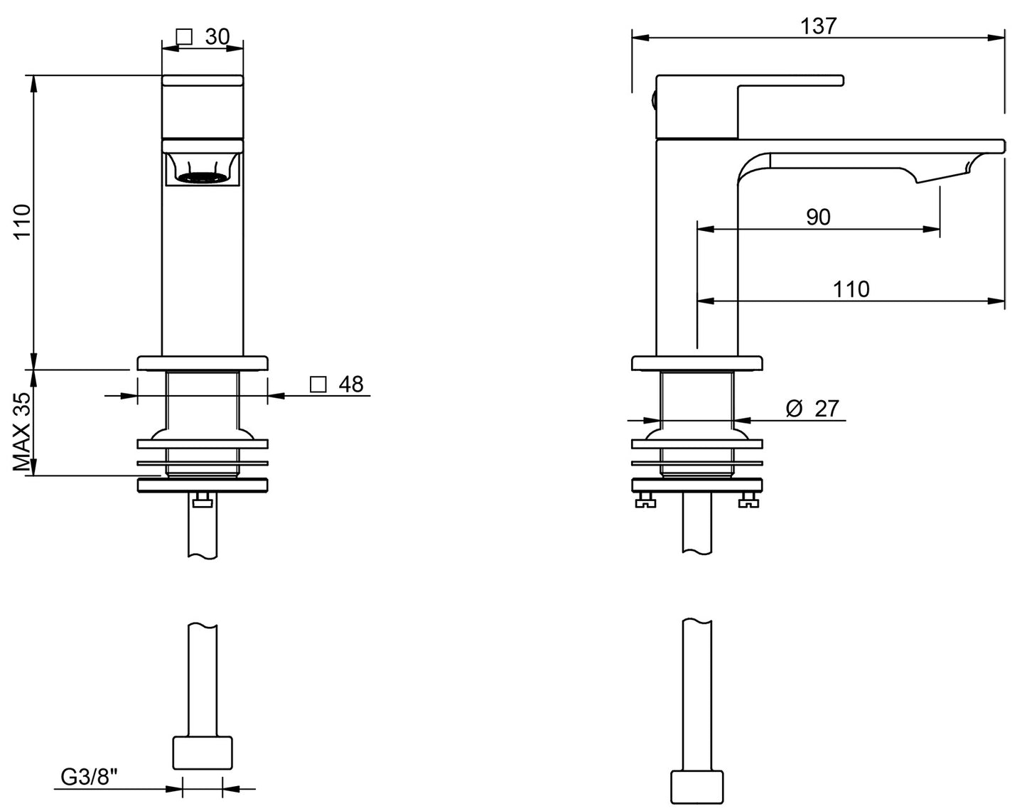 Rubinetterie Treemme Q30 Miscelatore Lavabo Solo Acqua Fredda Appoggio Monocomando 1 Leva Monoforo Materiale Ottone Finitura Cromato Stile Moderno Altezza 110 mm Lunghezza 137 mm