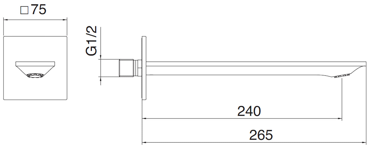Rubinetterie Treemme Q30 Bocca Getto Erogazione Acqua Incasso A Muro 240 mm Per Vasca Materiale Ottone Finitura Cromata