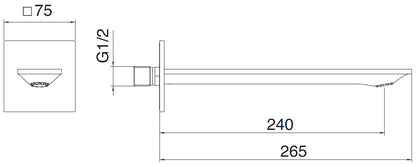 Rubinetterie Treemme Q30 Bocca Getto Erogazione Acqua Incasso A Muro 240 mm Per Vasca Materiale Ottone Finitura Cromata
