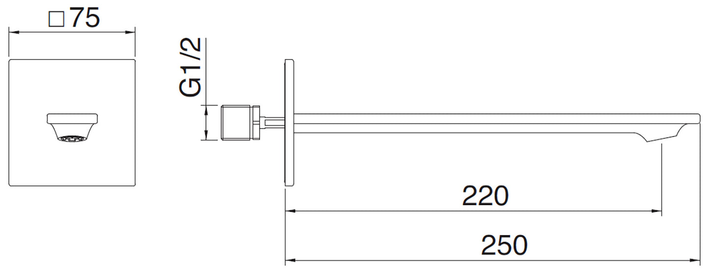 Rubinetterie Treemme Q30 Bocca Getto Erogazione Acqua Incasso A Muro 220 mm Materiale Ottone Finitura Cromata