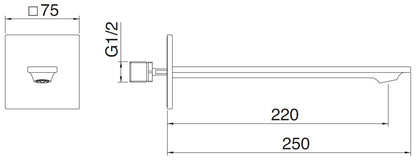 Rubinetterie Treemme Q30 Bocca Getto Erogazione Acqua Incasso A Muro 220 mm Materiale Ottone Finitura Cromata