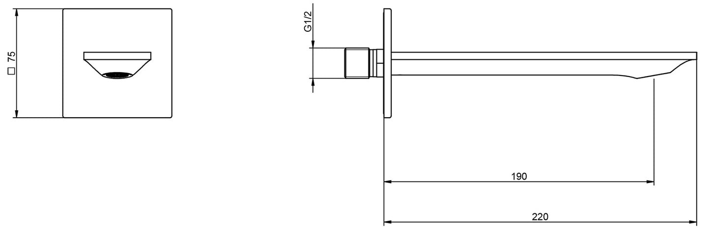 Rubinetterie Treemme Q30 Bocca Getto Erogazione Acqua Incasso A Muro Per Vasca 190 mm Materiale Ottone Finitura Cromata
