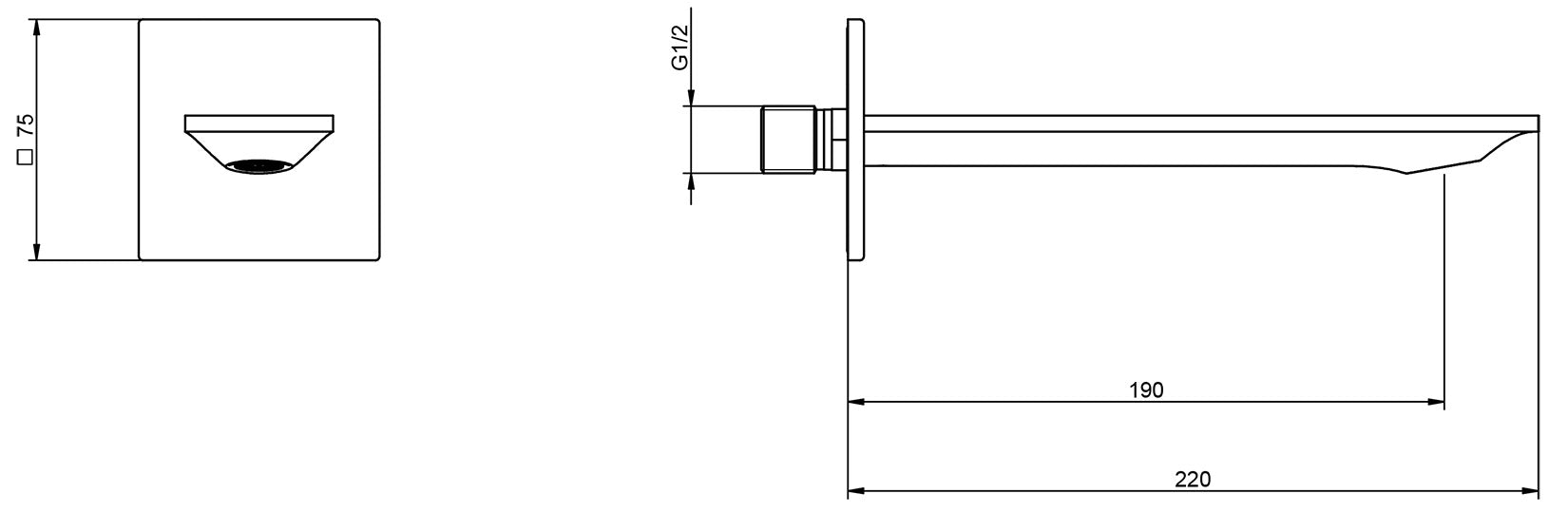 Rubinetterie Treemme Q30 Bocca Getto Erogazione Acqua Incasso A Muro Per Vasca 190 mm Materiale Ottone Finitura Cromata