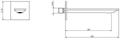 Rubinetterie Treemme Q30 Bocca Getto Erogazione Acqua Incasso A Muro Per Vasca 190 mm Materiale Ottone Finitura Cromata