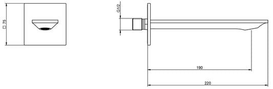 Rubinetterie Treemme Q30 Bocca Getto Erogazione Acqua Incasso A Muro Per Vasca 190 mm Materiale Ottone Finitura Cromata