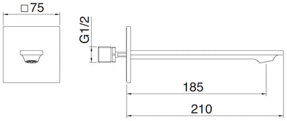 Rubinetterie Treemme Q30 Bocca Getto Erogazione Acqua Incasso A Muro 185 mm Materiale Ottone Finitura Cromata