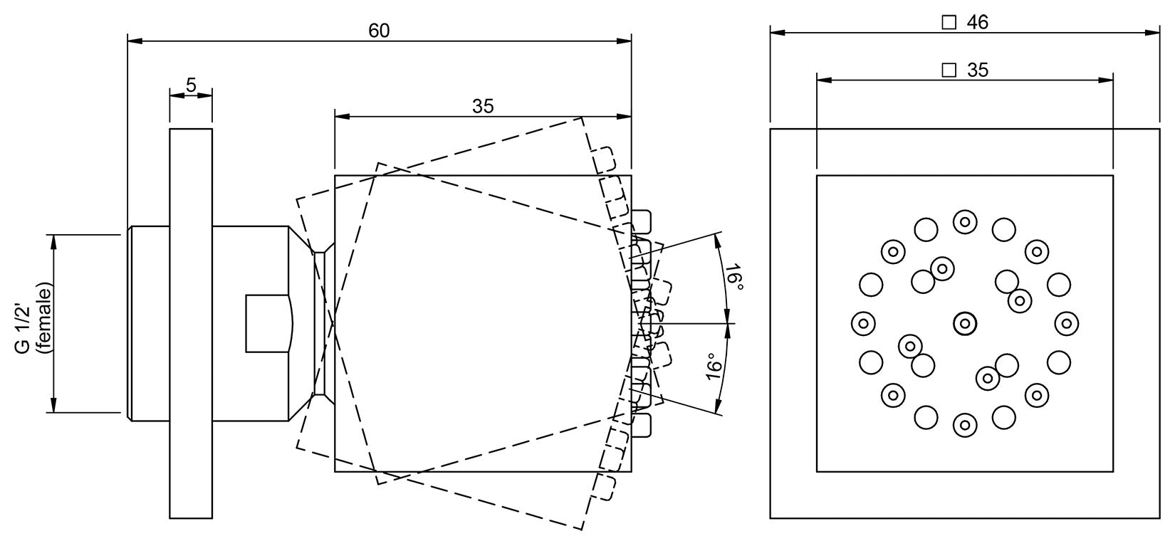 Rubinetterie Treemme Q30 Soffione Doccia Laterale A Parete Materiale Metallo Finitura Cromata 35x35 mm