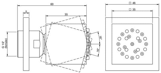 Rubinetterie Treemme Q30 Soffione Doccia Laterale A Parete Materiale Metallo Finitura Cromata 35x35 mm