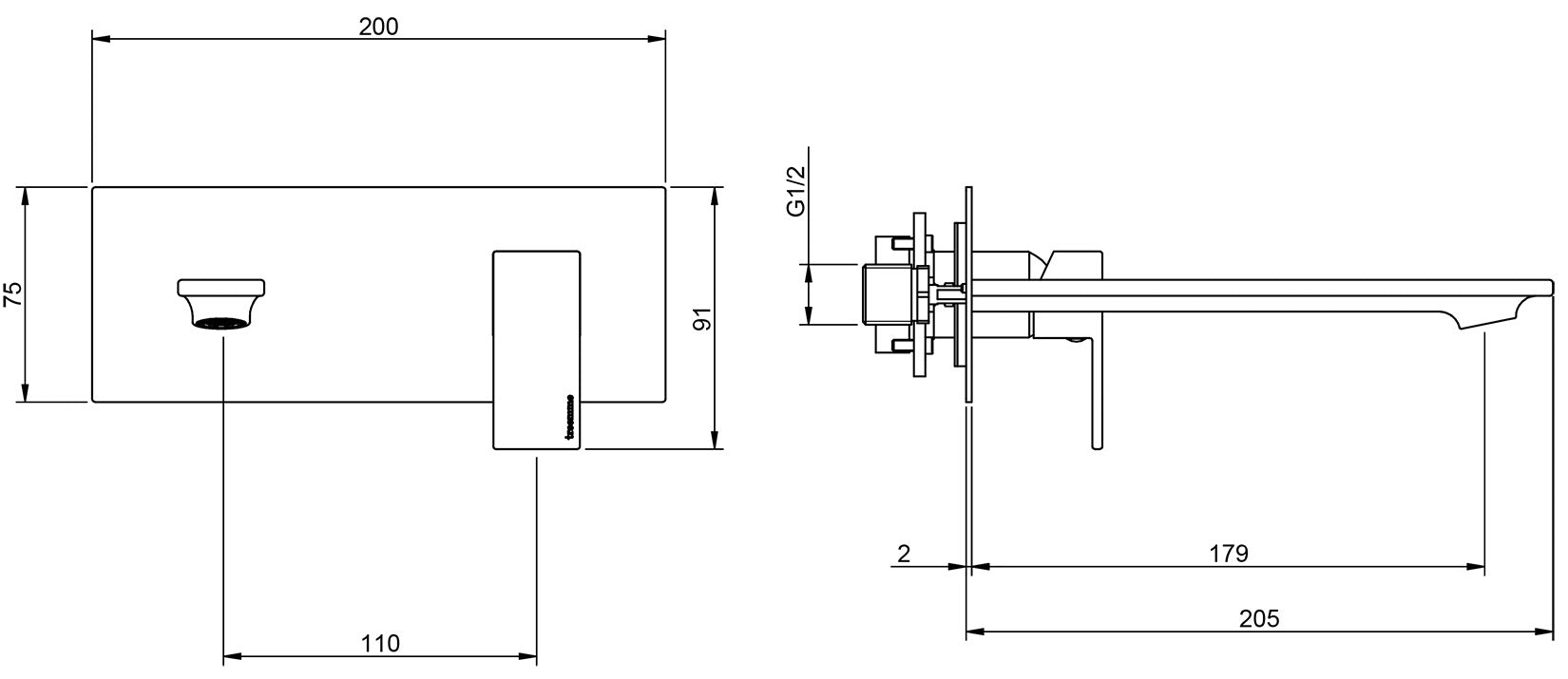 Rubinetterie Treemme Q30 Miscelatore Monocomando Lavabo Incasso 180 mm Materiale Ottone Finitura Cromata