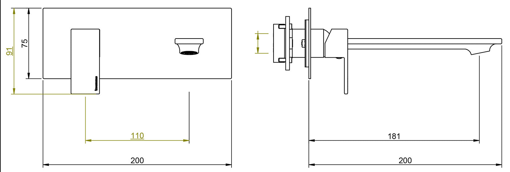 Rubinetterie Treemme Q30 Rubinetto Lavabo 180 Incasso A Muro Con Piastra Monocomando 1 Leva Parte Interna Esterna 2 Fori Materiale Ottone Finitura Cromato Stile Moderno Lunghezza 200 mm