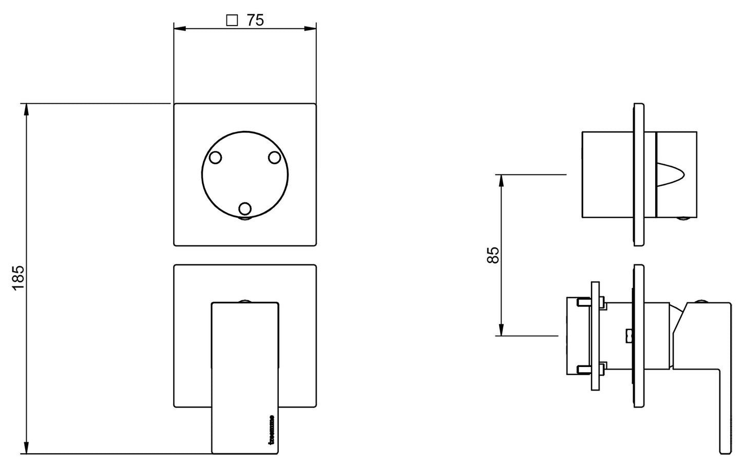 Rubinetterie Treemme Q30 Miscelatore Monocomando Doccia Incasso Con Deviatore 3 Uscite Senza Piastra Materiale Ottone Finitura Cromata