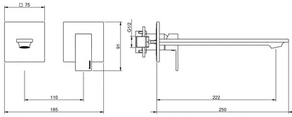 Rubinetterie Treemme Q30 Miscelatore Monocomando Lavabo Incasso 220 mm Muro Senza Piastra Materiale Ottone Finitura Cromata