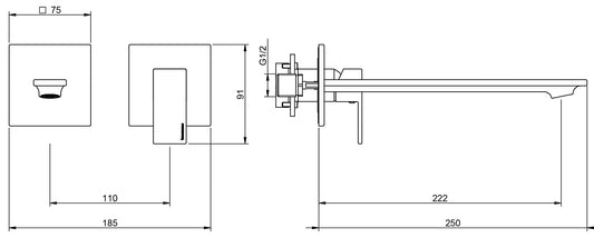 Rubinetterie Treemme Q30 Miscelatore Monocomando Lavabo Incasso 220 mm Muro Senza Piastra Materiale Ottone Finitura Cromata