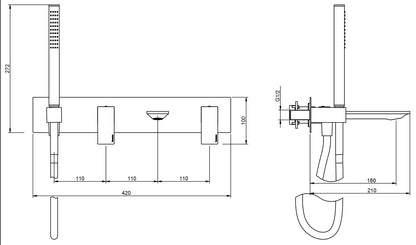 Rubinetterie Treemme Q30 Miscelatore Monocomando Vasca / Doccia Incasso Parete Con Doccetta In Metallo Materiale Ottone Finitura Cromata