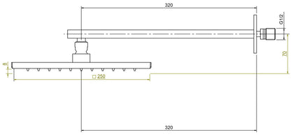 Rubinetterie Treemme Q30 Soffione Doccia A Parete Quadro In Metallo 250x250 mm Anticalcare Con Braccio Doccia 320 mm Materiale Ottone Finitura Cromata