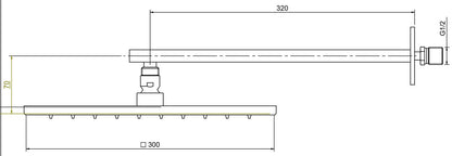 Rubinetterie Treemme Q30 Soffione Doccia A Parete Quadro In Metallo 300x300 mm Anticalcare Con Braccio Doccia 320 mm Materiale Ottone Finitura Cromata