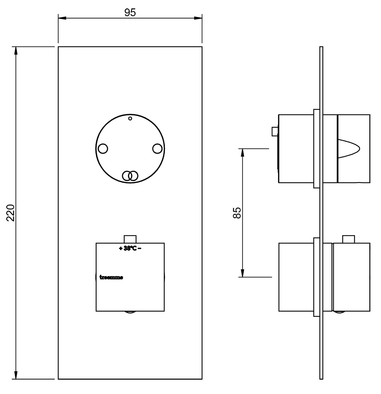 Rubinetterie Treemme Q30 Miscelatore Doccia Termostatico Incasso Muro Con Deviatore A 2 Uscite Materiale Ottone Finitura Cromata