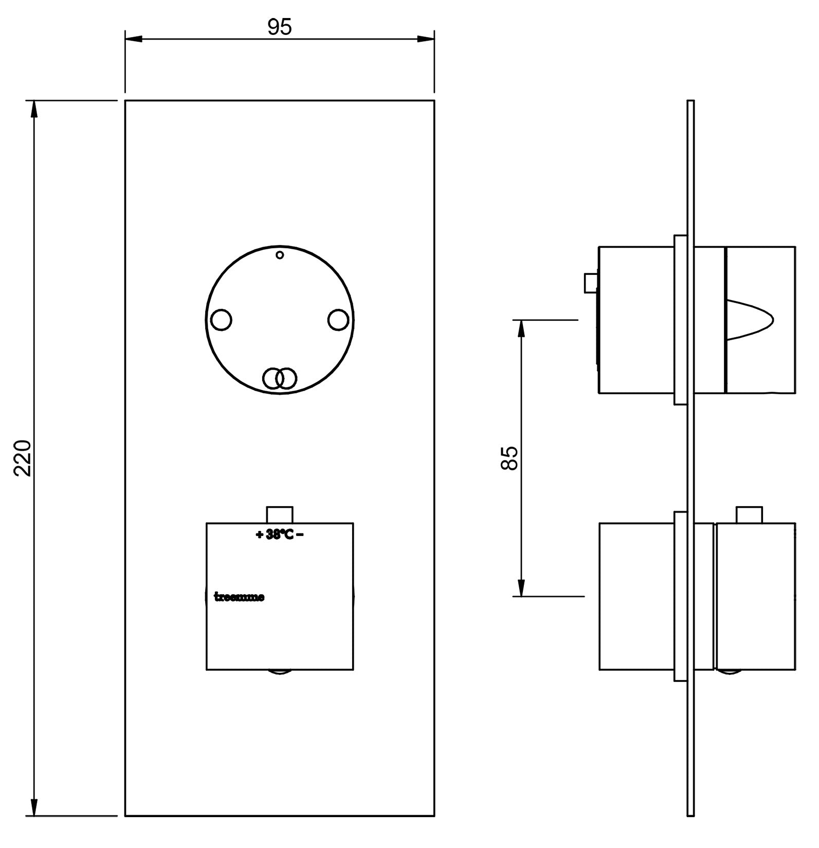 Rubinetterie Treemme Q30 Miscelatore Doccia Termostatico Incasso Muro Con Deviatore A 2 Uscite Materiale Ottone Finitura Cromata
