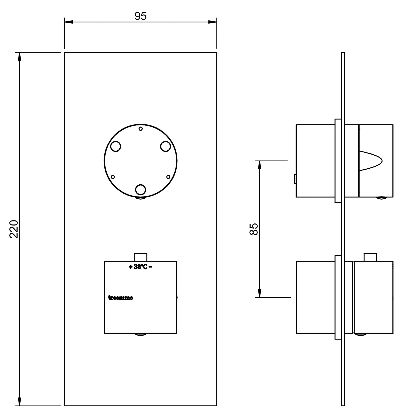 Rubinetterie Treemme Q30 Miscelatore Doccia Termostatico Incasso Muro Con Deviatore A 3 Uscite Materiale Ottone Finitura Cromata