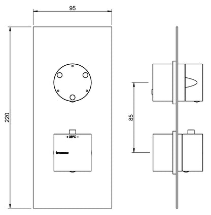 Rubinetterie Treemme Q30 Miscelatore Doccia Termostatico Incasso Muro Con Deviatore A 3 Uscite Materiale Ottone Finitura Cromata