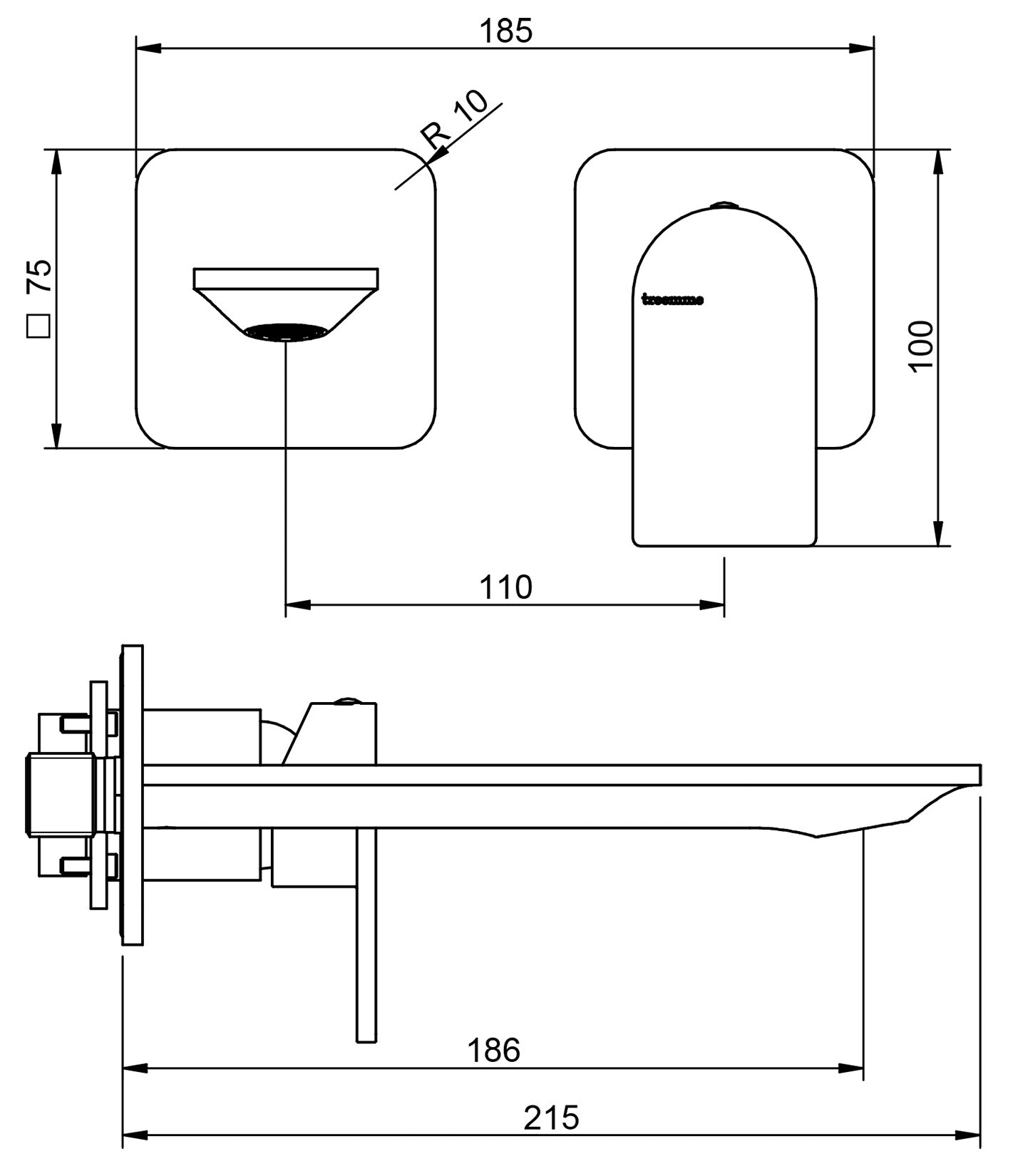 Rubinetterie Treemme Ran RWIT 22C5 CC 01 + RWIT 51A5 ZZ 01 Miscelatore Monocomando Lavabo Incasso 186 Senza Piastra Materiale Ottone Finitura Cromata Mix Destra Bocca Sinistra