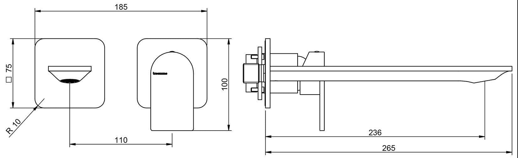 Rubinetterie Treemme Ran RWIT 22C6 CC 01 + RWIT 51A5 ZZ 01 Miscelatore Monocomando Lavabo Incasso 236 Senza Piastra Materiale Ottone Finitura Cromata Mix Destra Bocca Sinistra