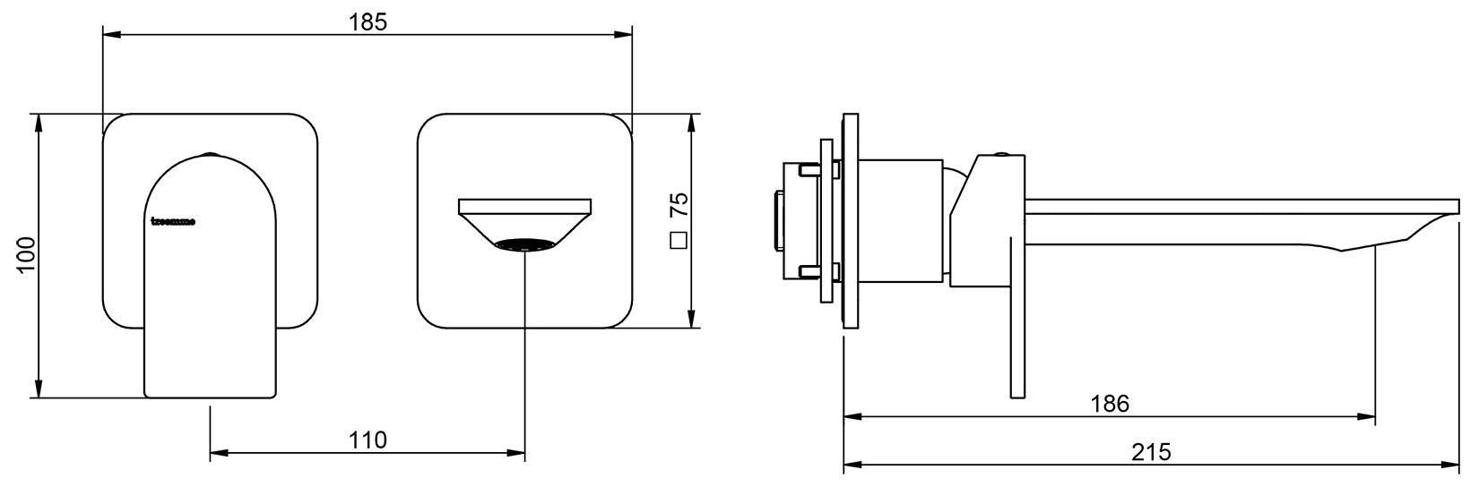 Rubinetterie Treemme Ran RWIT 22C7 CC 01 + RWIT 51A5 ZZ 01 Miscelatore Monocomando Lavabo Incasso 186 Senza Piastra Materiale Ottone Finitura Cromata Mix Sinistra Bocca Destra
