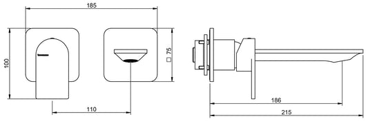 Rubinetterie Treemme Ran RWIT 22C7 CC 01 + RWIT 51A5 ZZ 01 Miscelatore Monocomando Lavabo Incasso 186 Senza Piastra Materiale Ottone Finitura Cromata Mix Sinistra Bocca Destra