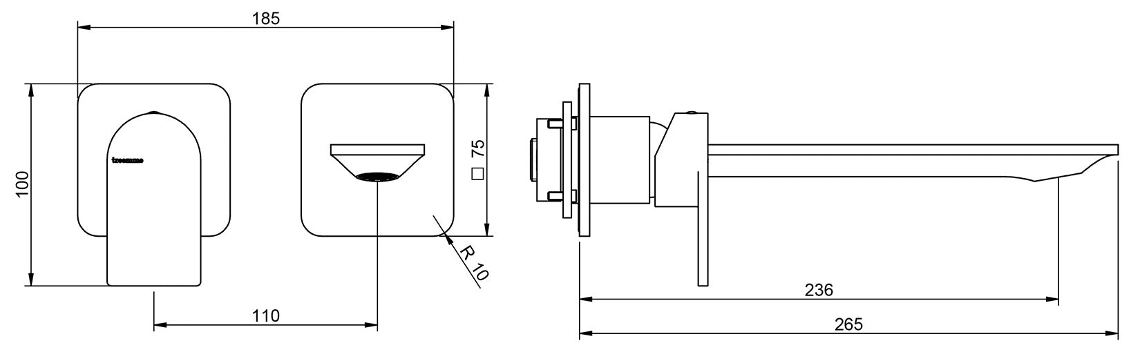 Rubinetterie Treemme Ran RWIT 22C9 CC 01 + RWIT 51A5 ZZ 01 Miscelatore Monocomando Lavabo Incasso 236 Senza Piastra Materiale Ottone Finitura Cromata Mix Sinistra Bocca Destra