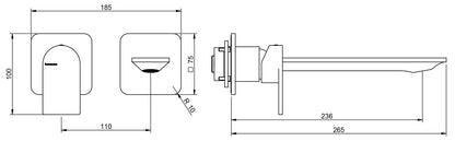 Rubinetterie Treemme Ran RWIT 22C9 CC 01 + RWIT 51A5 ZZ 01 Miscelatore Monocomando Lavabo Incasso 236 Senza Piastra Materiale Ottone Finitura Cromata Mix Sinistra Bocca Destra