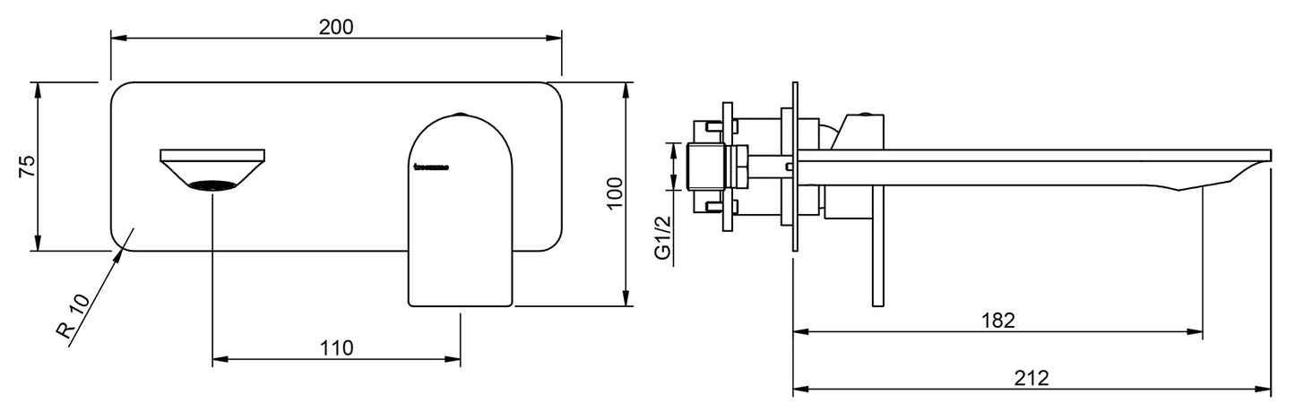 Rubinetterie Treemme Ran RWIT 22A5 CC 01 + RWIT 51A5 ZZ 01 Miscelatore Lavabo Incasso 182 Parete Monocomando Materiale Ottone Finitura Cromata