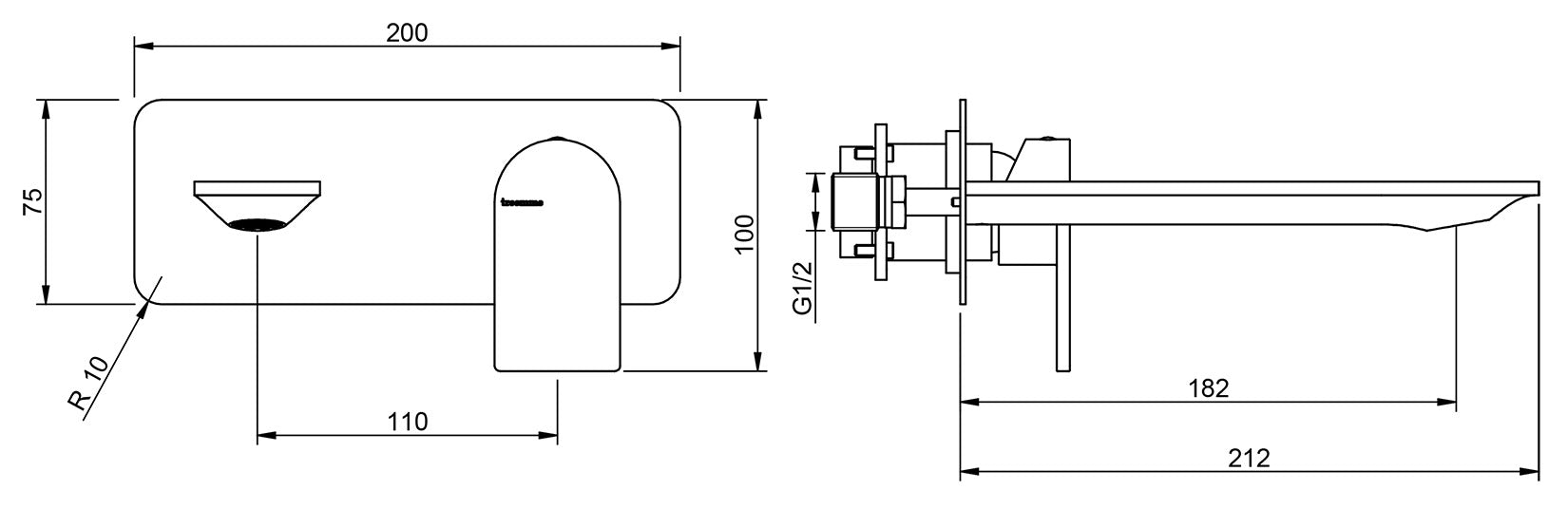Rubinetterie Treemme Ran RWIT 22A5 CC 01 + RWIT 51A5 ZZ 01 Miscelatore Lavabo Incasso 182 Parete Monocomando Materiale Ottone Finitura Cromata