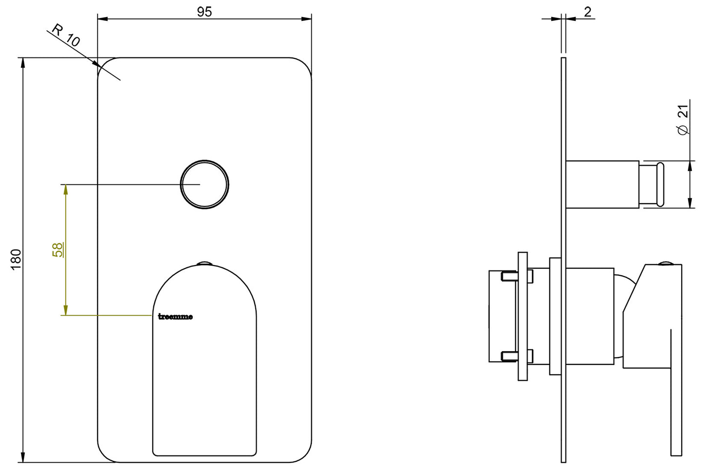 Rubinetterie Treemme Ran Miscelatore Vasca / Doccia Incasso A Muro Parte Interna e Esterna Inclusa Miscelazione Meccanica Materiale Ottone Finitura Cromata 2 Fori Con Deviatore 2 Vie Monocomando 1 Leva Stile Moderno Con Piastra