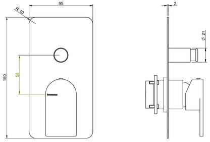 Rubinetterie Treemme Ran Miscelatore Vasca / Doccia Incasso A Muro Parte Interna e Esterna Inclusa Miscelazione Meccanica Materiale Ottone Finitura Cromata 2 Fori Con Deviatore 2 Vie Monocomando 1 Leva Stile Moderno Con Piastra