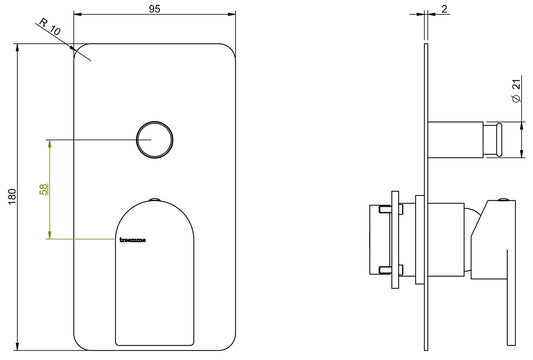 Rubinetterie Treemme Ran Miscelatore Vasca / Doccia Incasso A Muro Parte Interna e Esterna Inclusa Miscelazione Meccanica Materiale Ottone Finitura Cromata 2 Fori Con Deviatore 2 Vie Monocomando 1 Leva Stile Moderno Con Piastra