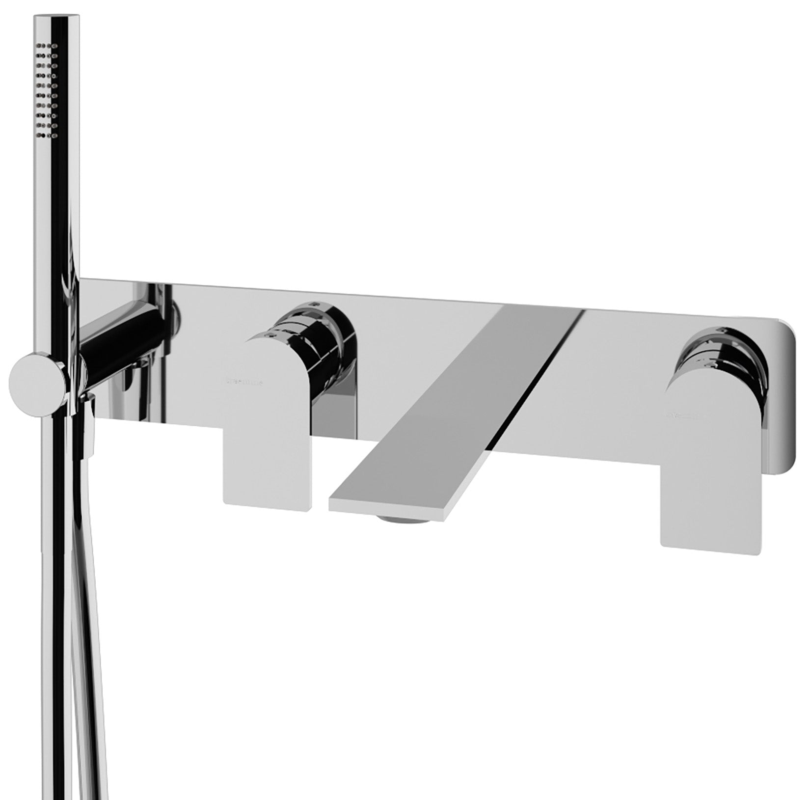 Rubinetterie Treemme Ran Miscelatore Vasca / Doccia Meccanico Incasso A Muro Parte Interna Esterna Inclusa Materiale Ottone Finitura Cromata 4 Fori Monocomando 2 Leve Stile Moderno Con Piastra Doccetta Metallo Flessibile PVC