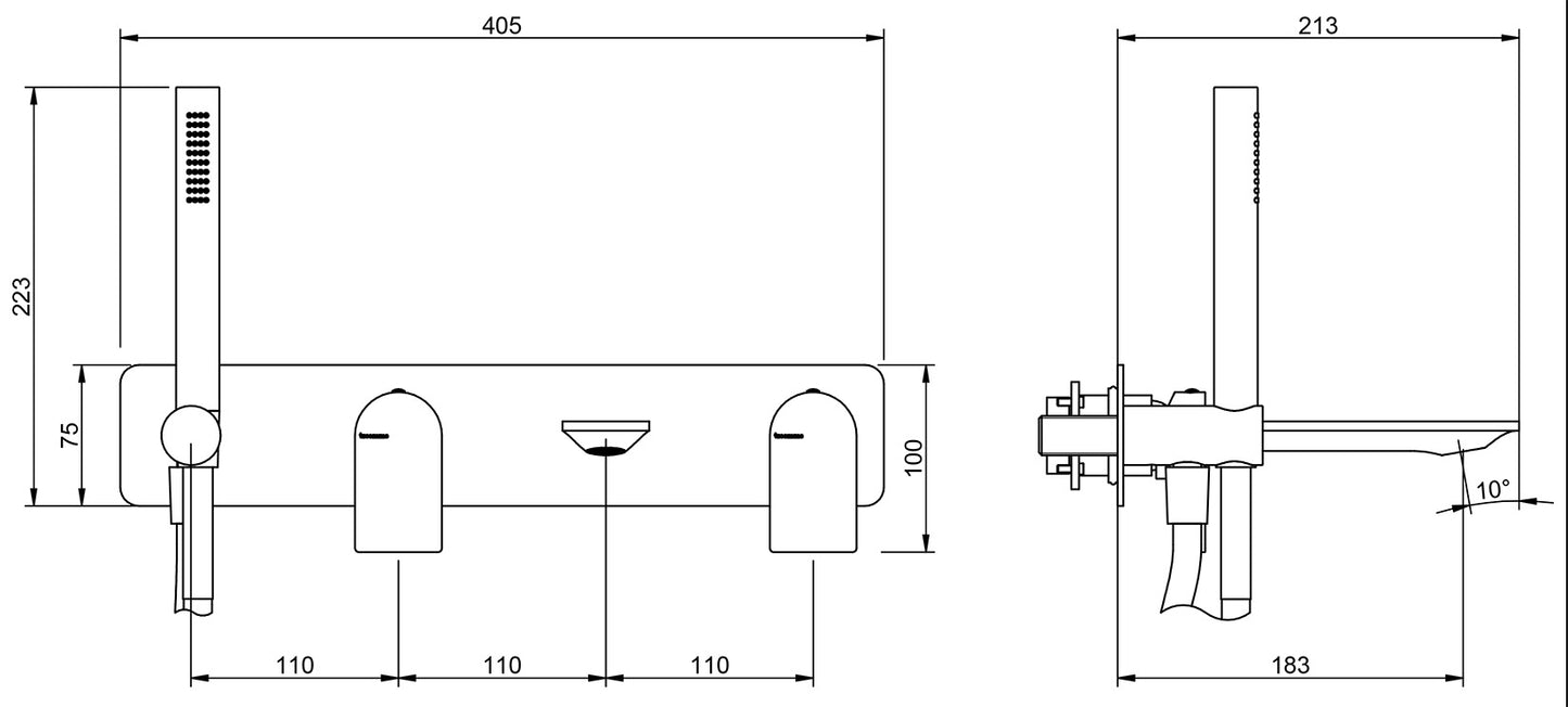 Rubinetterie Treemme Ran Miscelatore Vasca / Doccia Meccanico Incasso A Muro Parte Interna Esterna Inclusa Materiale Ottone Finitura Cromata 4 Fori Monocomando 2 Leve Stile Moderno Con Piastra Doccetta Metallo Flessibile PVC