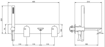 Rubinetterie Treemme Ran Miscelatore Vasca / Doccia Meccanico Incasso A Muro Parte Interna Esterna Inclusa Materiale Ottone Finitura Cromata 4 Fori Monocomando 2 Leve Stile Moderno Con Piastra Doccetta Metallo Flessibile PVC