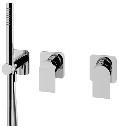 Rubinetterie Treemme Ran Miscelatore Vasca / Doccia Meccanico Incasso A Muro Parte Interna Esterna Inclusa 3 Fori Senza Piastra Materiale Ottone Finitura Cromata Monocomando 2 Leve Stile Moderno Doccetta Metallo Flessibile PVC