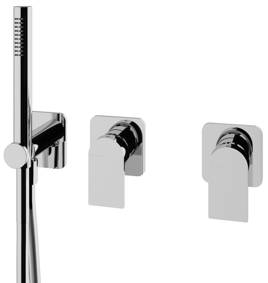 Rubinetterie Treemme Ran Miscelatore Vasca / Doccia Meccanico Incasso A Muro Parte Interna Esterna Inclusa 3 Fori Senza Piastra Materiale Ottone Finitura Cromata Monocomando 2 Leve Stile Moderno Doccetta Metallo Flessibile PVC