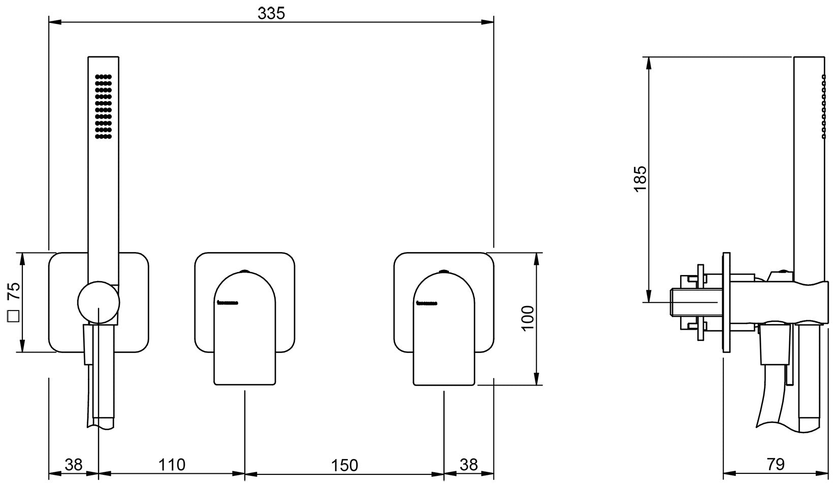 Rubinetterie Treemme Ran Miscelatore Vasca / Doccia Meccanico Incasso A Muro Parte Interna Esterna Inclusa 3 Fori Senza Piastra Materiale Ottone Finitura Cromata Monocomando 2 Leve Stile Moderno Doccetta Metallo Flessibile PVC